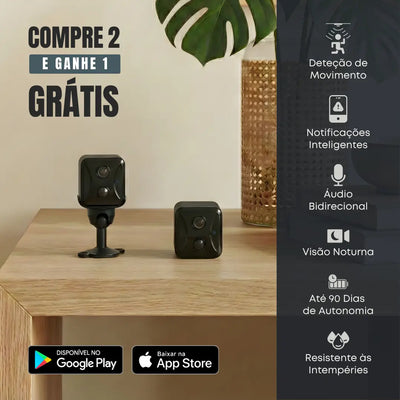 Mini câmara de vigilância Wi-Fi discreta para interior e exterior com deteção de movimento