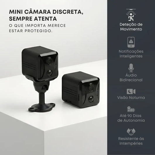 Mini câmara de vigilância discreta com design compacto para segurança doméstica
